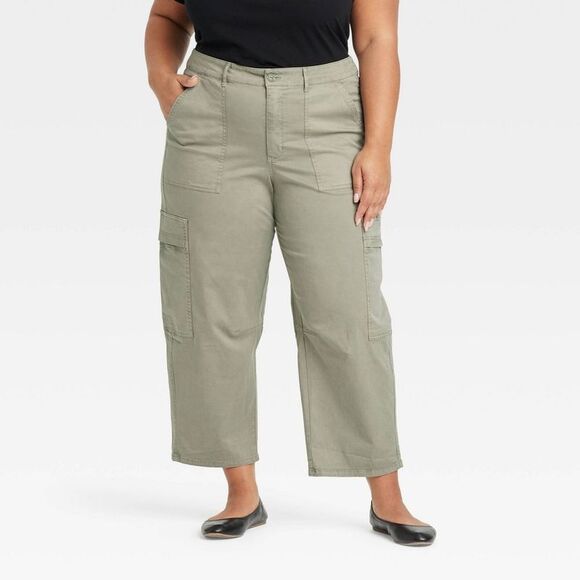 Universal Thread Pants - Women's Mid-Rise Barrel Leg Cargo Pants - Universa Olive Green